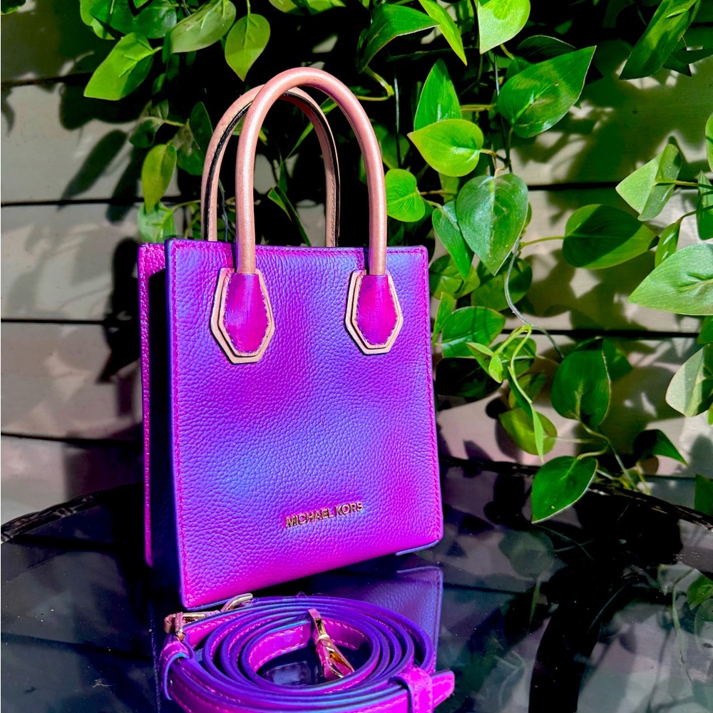IRIDESCENT Fushia & METALLIC Light Pink Leather Mini Michael Kors Purse
